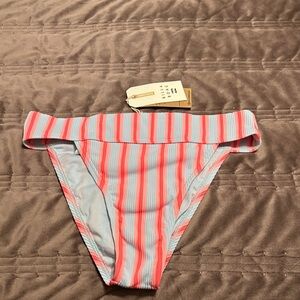Billabong Coral and Light Blue Striped Bikini Bottom
